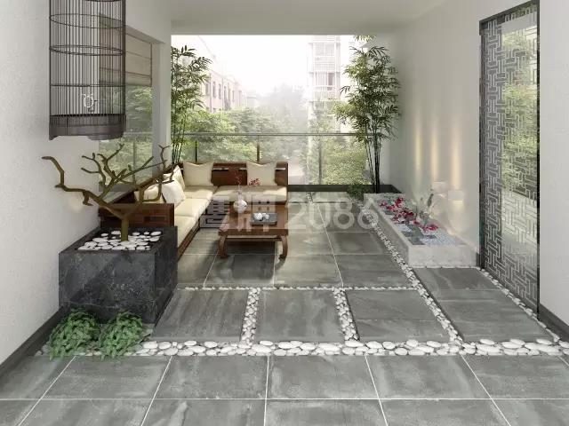 现代仿古砖阳台效果图